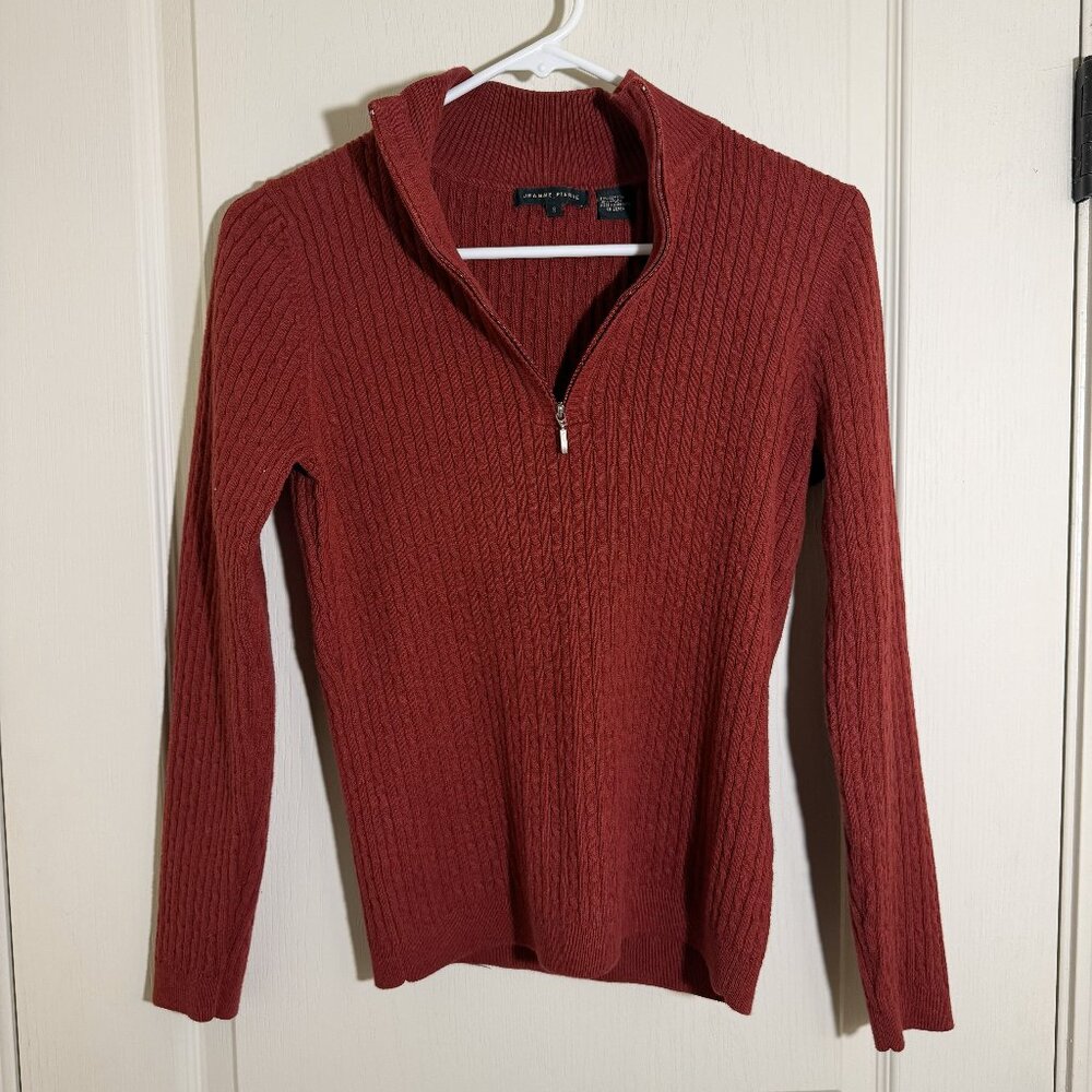 JEANNE PIERRE Rust Ribbed Sweater Women's Size Small Half Zip Pullover